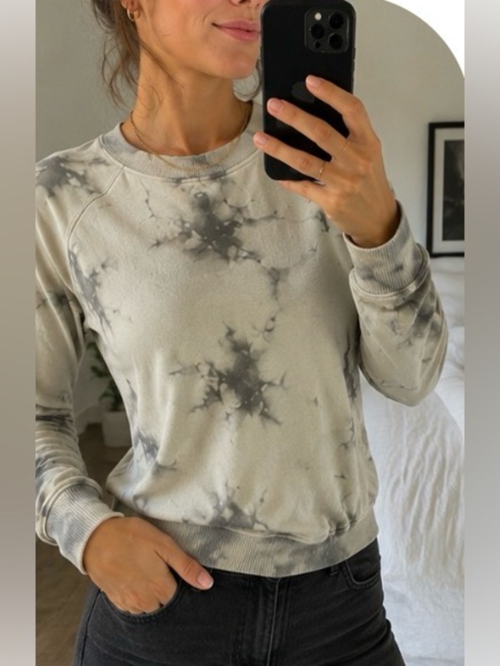 Lululemon Tie-Dye boxy Crewneck top Sweatshirt - charcoal Gray/Cream M
